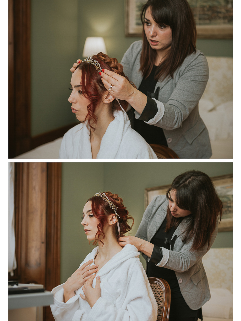 la sposa prepara l'acconciatura