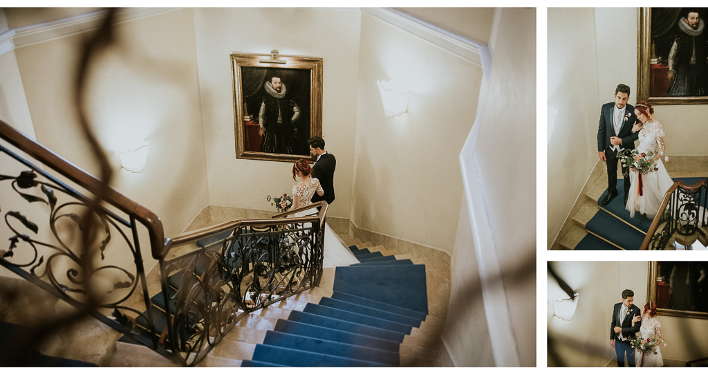 sposi scendono la scala di villa spalletti trivelli