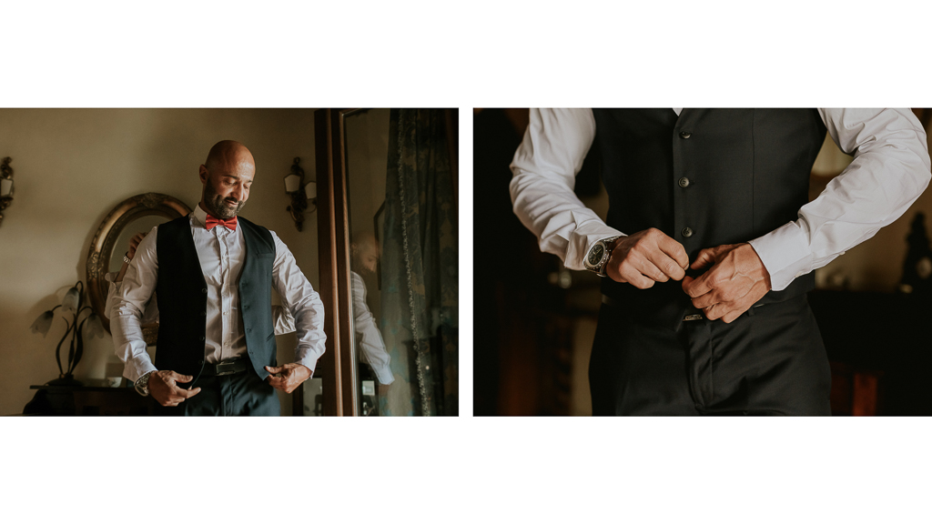 sposo abbottona il gilet