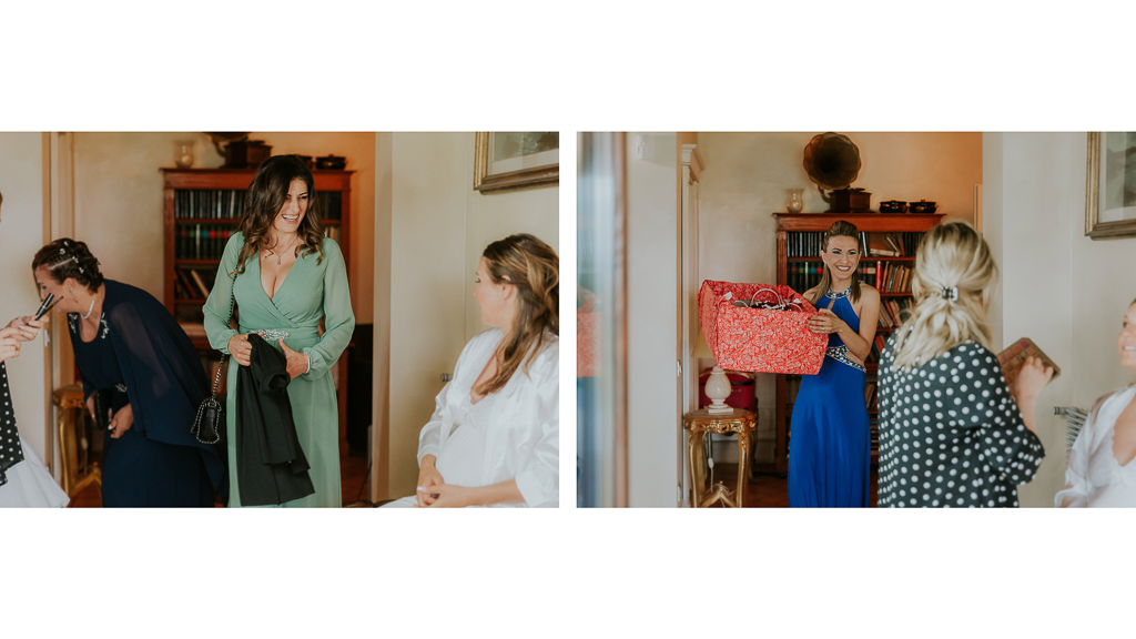 gli ospiti salutano la sposa che si sta preparando