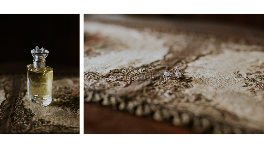 profumo e orecchini della sposa