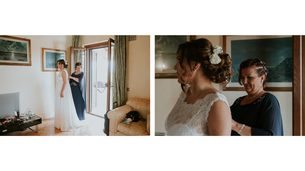 mamma aiuta la sposa col vestito
