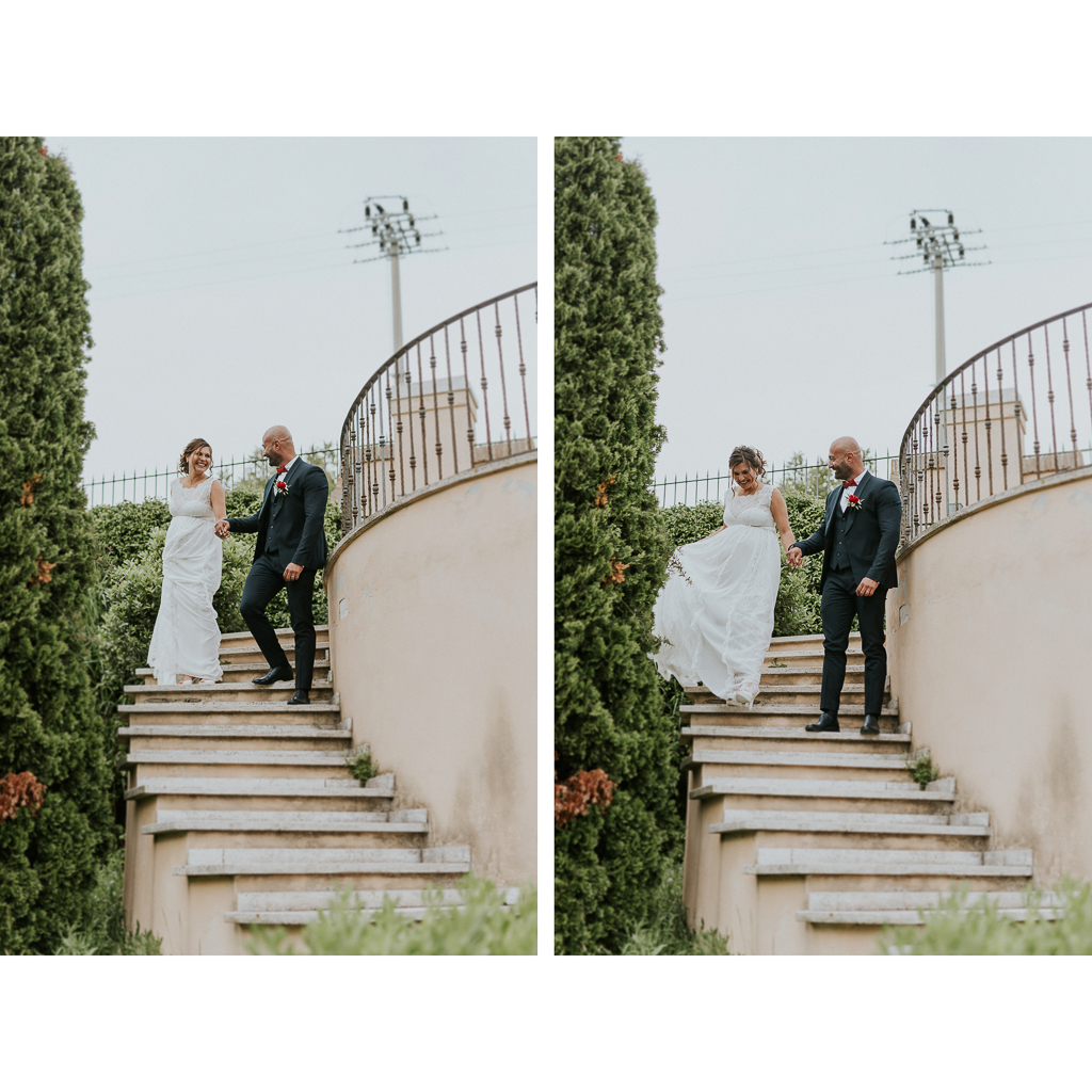 sposi scherzano in giardino