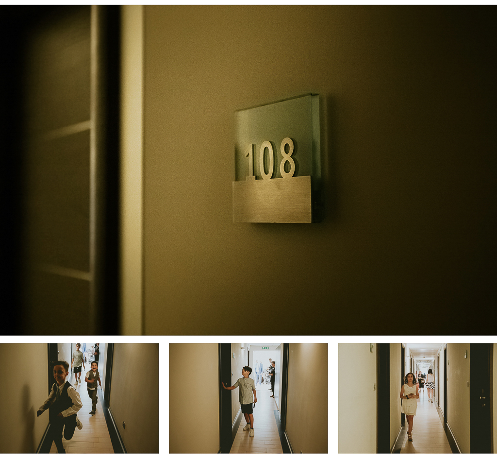 i parenti della sposa passeggiano per i corridoi