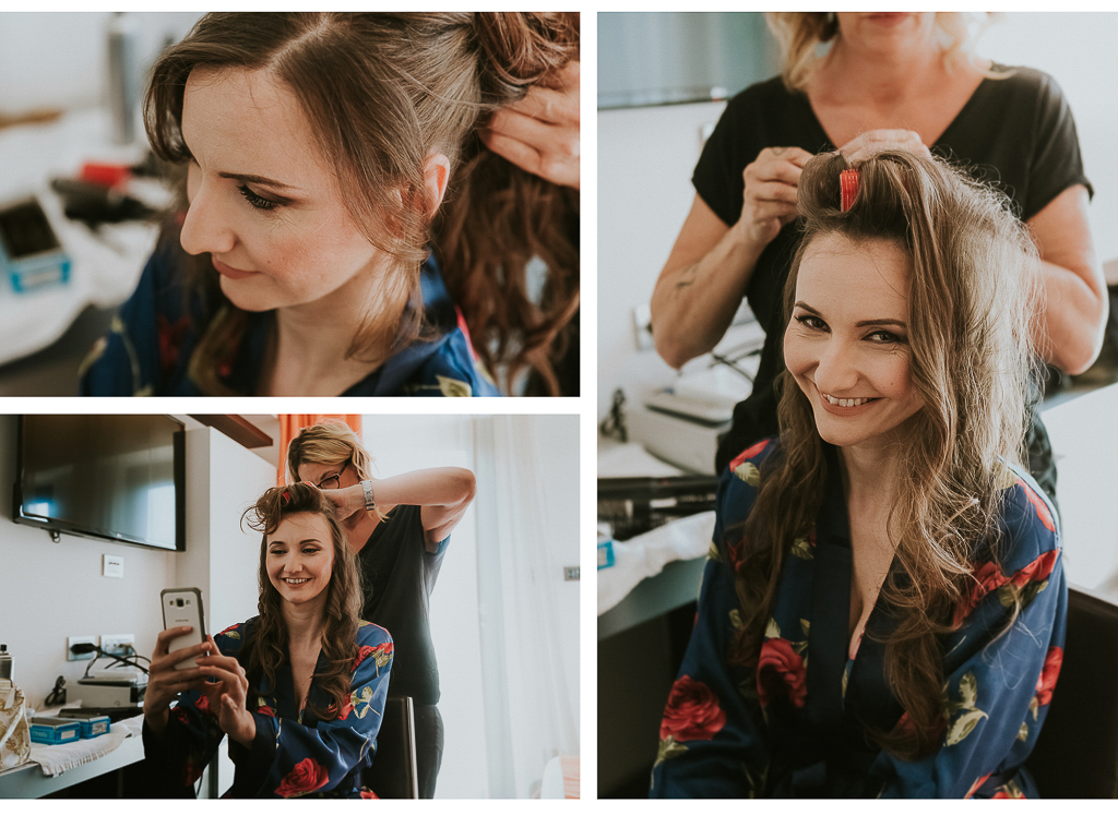 la sposa è rilassata mentre di prepara