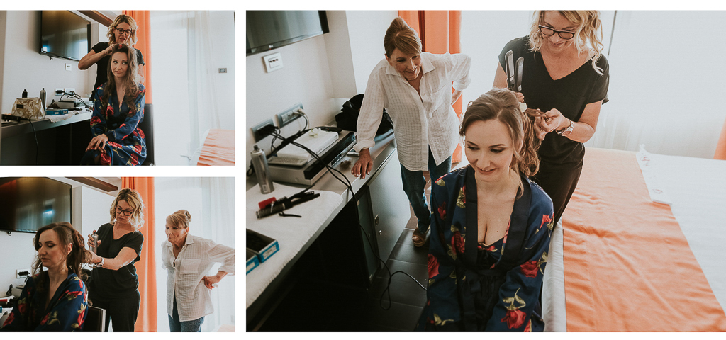 la sposa prepara l'acconciatura di matrimonio