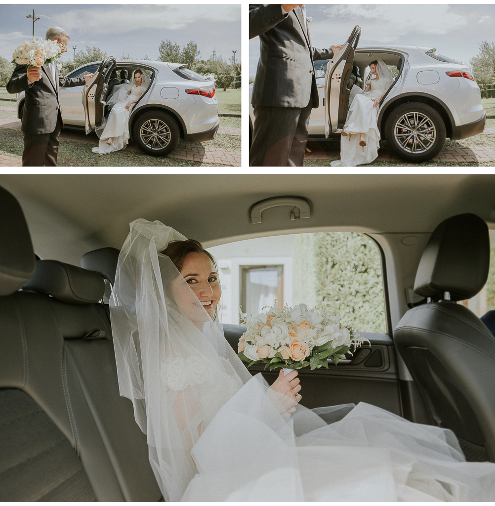 la sposa sale in macchina per andare in chiesa