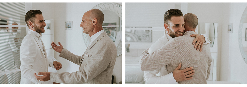 il papà abbraccia lo sposo