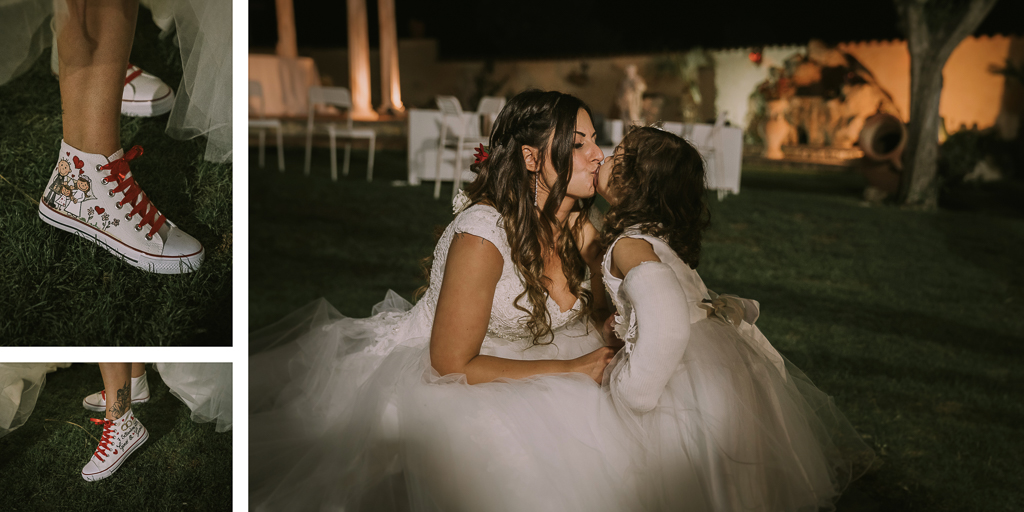 la sposa e sua figlia nel giardino di Villa Desirèe a Roma