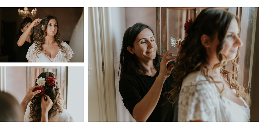 la sposa prepara l'acconciatura