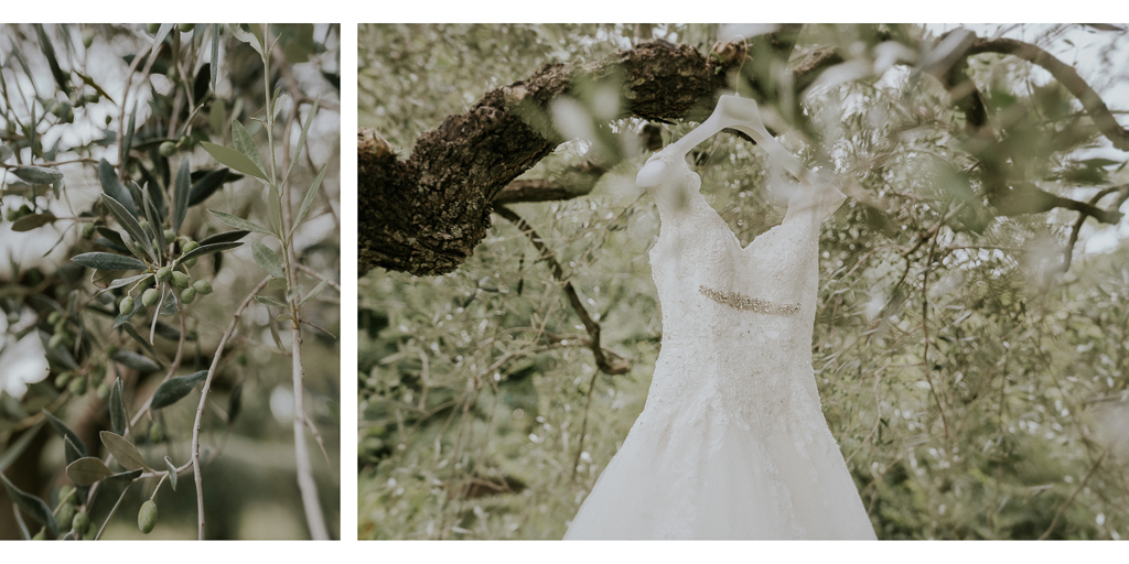 dettagli del vestito della sposa in giardino