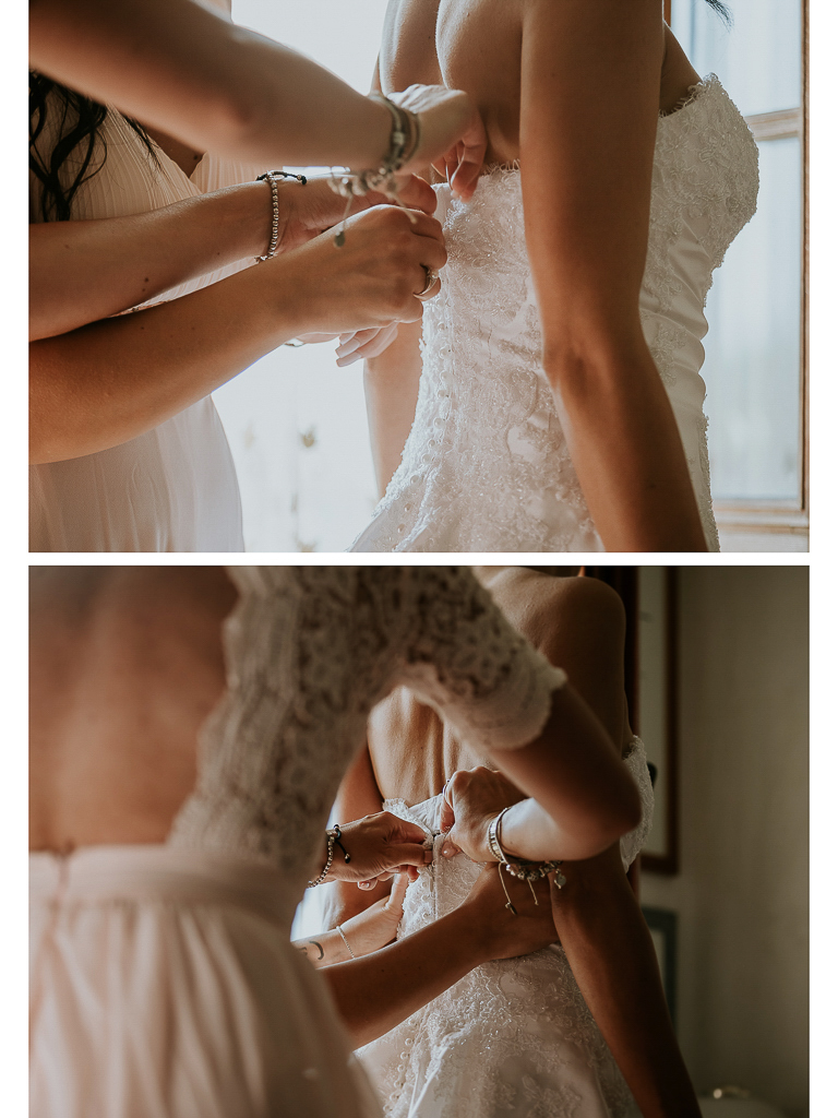 foto della chiusura del vestito della sposa