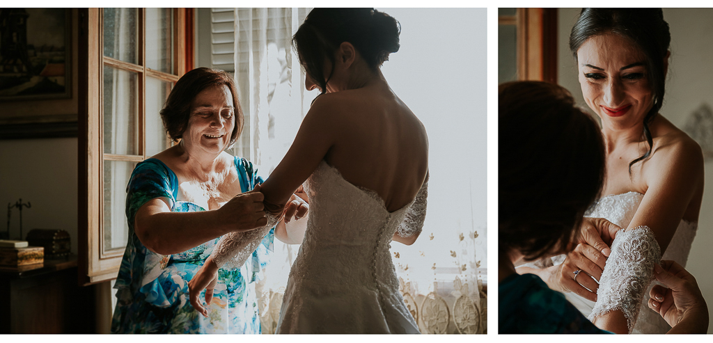 la mamma aiuta la sposa