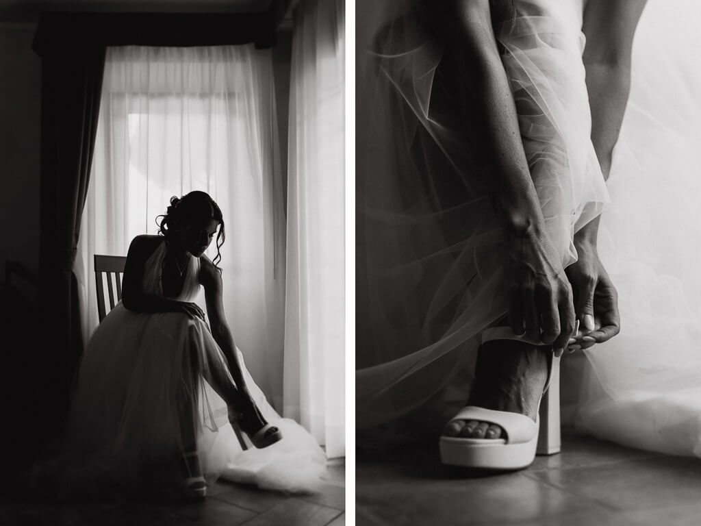 la sposa indossa le scarpe