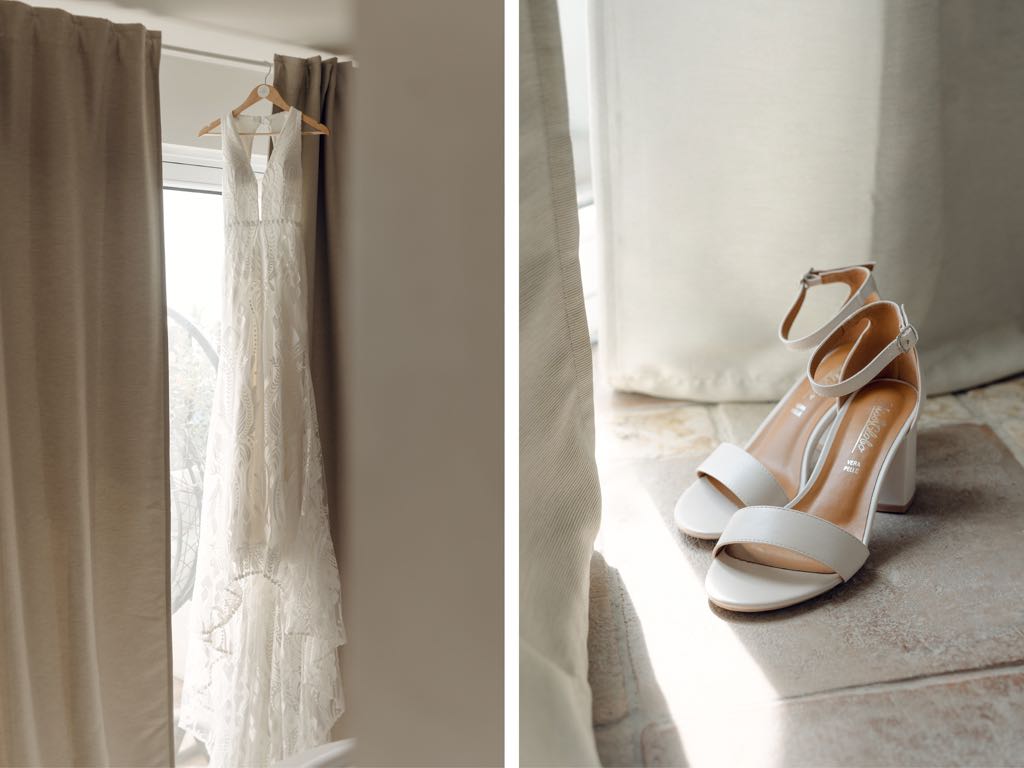 l'abito e le scarpe della sposa
